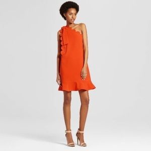 NWT Victoria Beckham scallop orange one shoulder dress, L